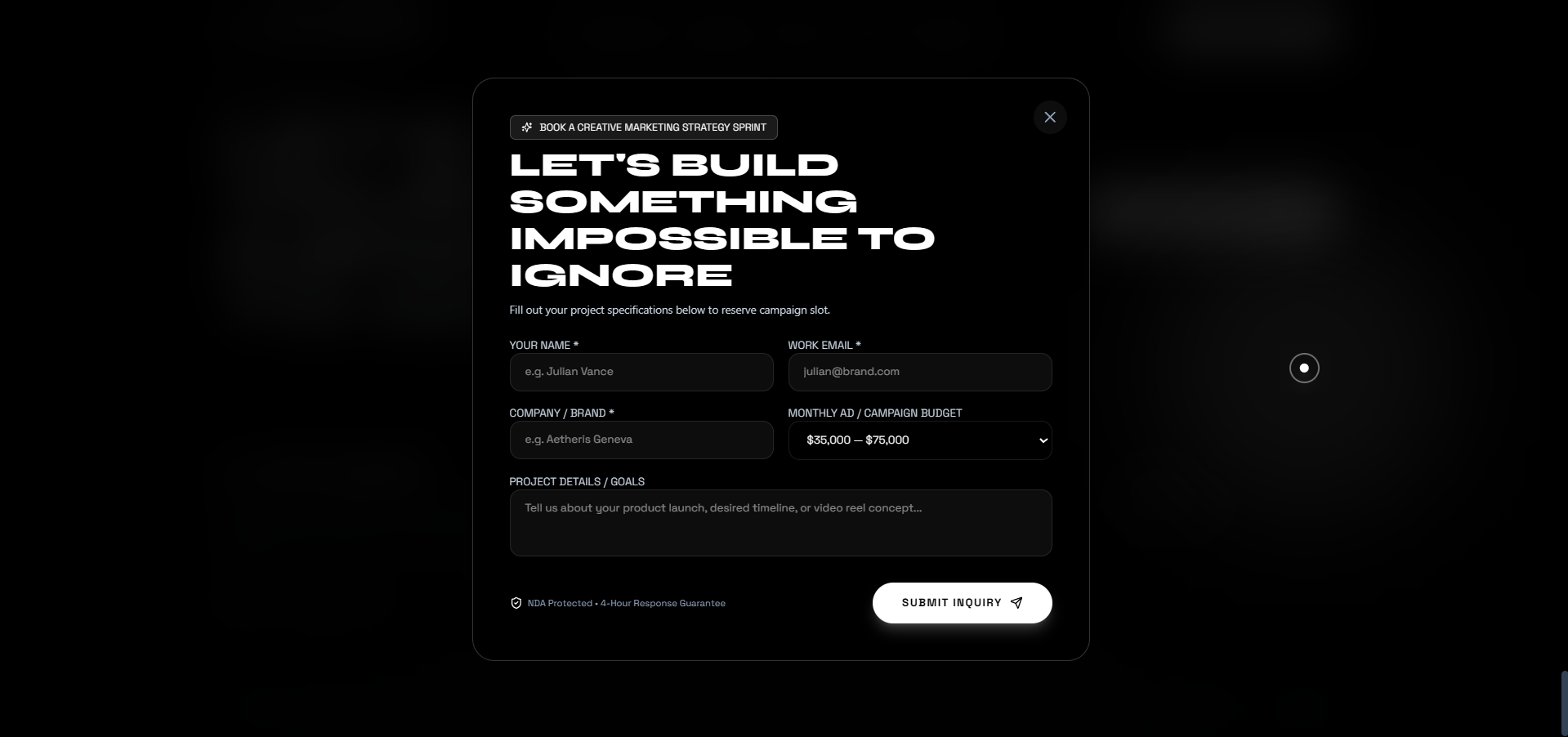 Project Booking Modal